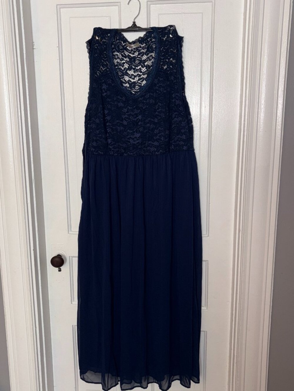 Nemidor Plus Size Navy Blue Lace Top Formal Maxi Dress - US 18